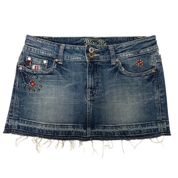Missme Rare Y2K Denim Plaid Studded Gem Micro Mini Skirt Size Medium‎ Low Rise - Picture 8 of 12